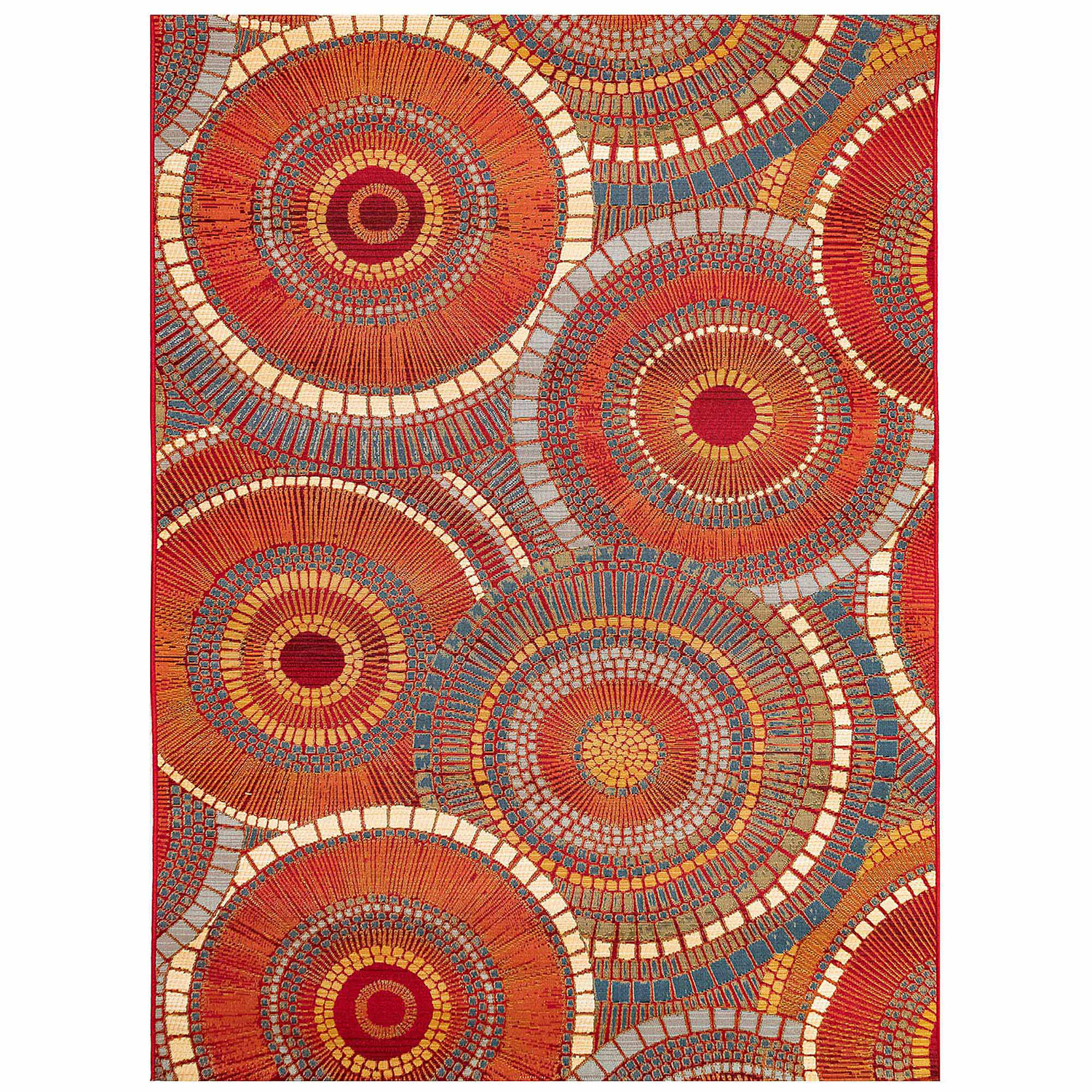 Liora Manne Marina Low Profile  Durable Indoor/Outdoor Woven Rug- Circles Saffron  Product Image