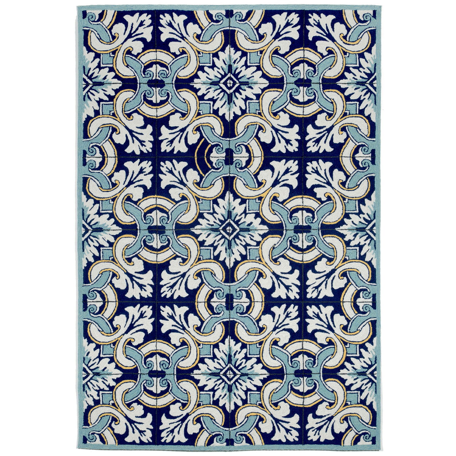 Liora Manne Ravella Indoor/Outdoor Durable Hand-Tufted  UV Stabilized Rug- Floral Tile Navy  Product Image