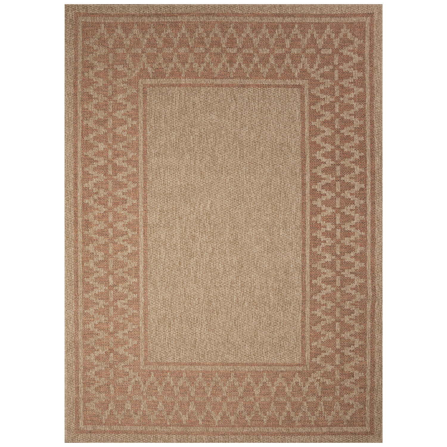 Liora Manne Sahara Low Profile  Easy Care Woven Weather Resistant Rug- Diamond Border Terracotta  Product Image
